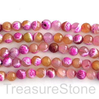 Bead, fire agate, dyed, yellow pink, 8mm faceted round. 15", 48