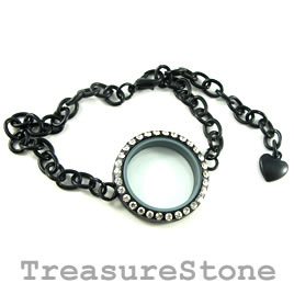 Floating Locket Pendant,bracelet, black with crystals,30mm. Each