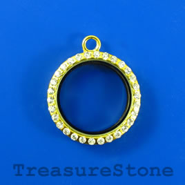 Floating Locket Pendant,bracelet, gold with crystals,30mm. Each