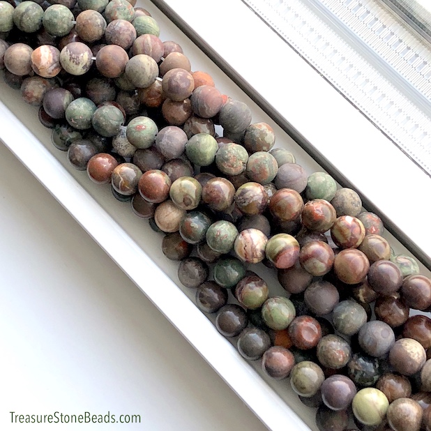 Bead, flower agate, 8mm round matte. 15-inch strand, 45pcs - Click Image to Close