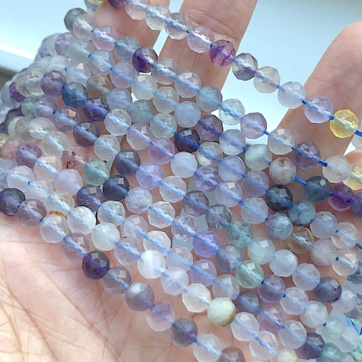 Bead, fluorite, 6mm faceted round. 15 inch, 65pcs - Click Image to Close