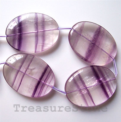 Bead, purple fluorite, 18x25mm flat oval. 10pcs.