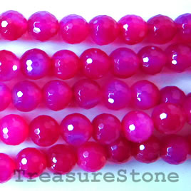 Bead, fuchsia agate(dyed), faceted round, 8mm. 16-inch strand