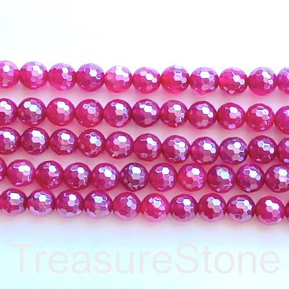 Bead,agate,dyed,fuchsia,silver plated, 6mm faceted round.15",62