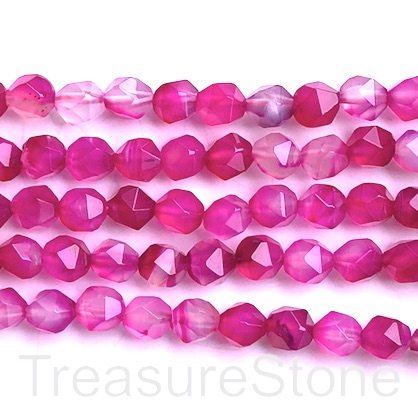 Bead,fuchsia pink agate,8mm faceted nugget,star cut.14.5",46 - Click Image to Close