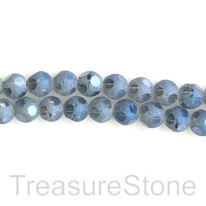 Bead, glass, 8mm faceted round, blue. 11 inch, 34pcs