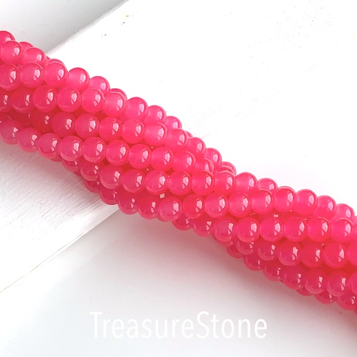 Bead, glass, 8mm round, hot pink. 15 inch, 49pcs