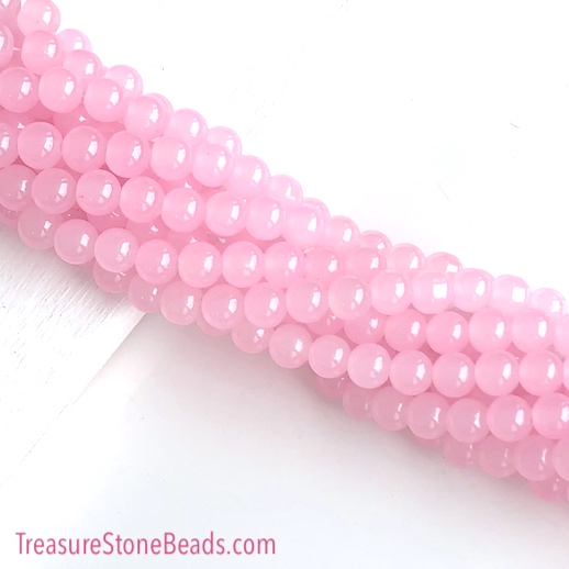 Bead, glass, 8mm round, baby pink. 15 inch, 49pcs