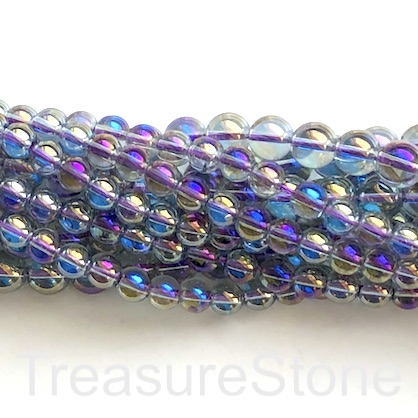 Bead, glass, 8mm round, purple, AB coating. 15.5 inch, 50pcs