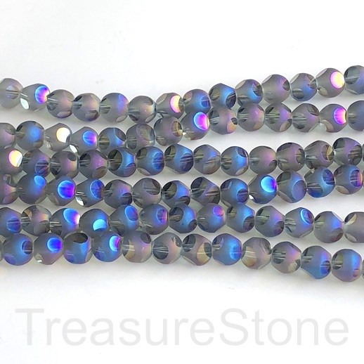 Bead, glass, 6mm faceted round, blue AB, matte. 11.5 inch, 49pcs