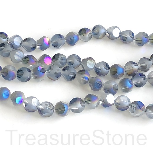 Bead, glass, 8mm faceted round, blue AB, matte. 11.5 inch, 35pcs