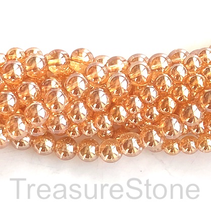 Bead, glass, 8mm round, gold, AB coating. 15.5 inch, 50pcs