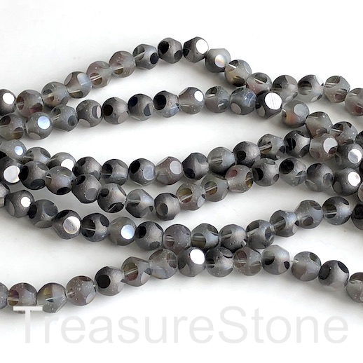 Bead, glass, 6mm faceted round, grey, matte. 11.5 inch, 49pcs