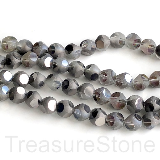 Bead, glass, 8mm faceted round, grey, matte. 11 inch, 35pcs