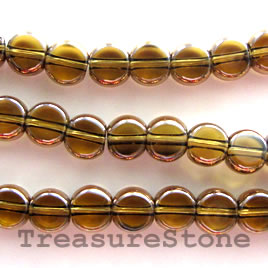 Bead, glass, yellow, 6mm coin. Sold per 15 inch strand.