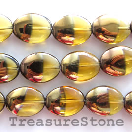 Bead, glass, yellow, 15x20 mm flat oval. 14pcs