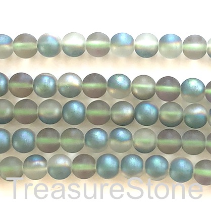 Bead, glass, 8mm round, green AB, matte, frosted. 16", 50pcs