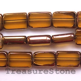 Bead, glass, yellow and gold, 8x12mm rectangle. 22pcs