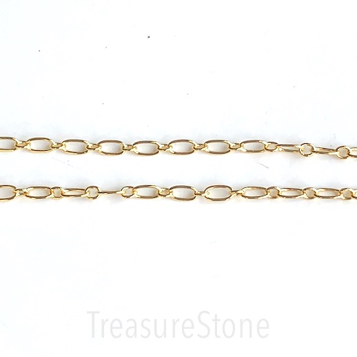 Chain, brass, 14K gold plated, 4x7mm oval. 1 meter