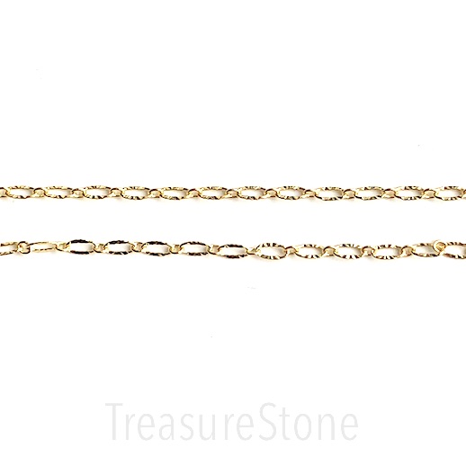 Chain, brass, 14K gold plated, 4x7mm oval pattern. 1 meter
