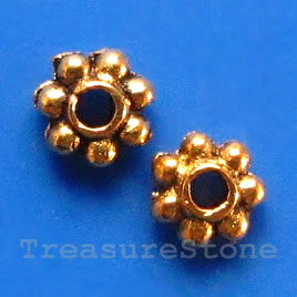 Bead, antiqued gold-finished, 4mm daisy spacer. Pkg of 30.
