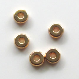 Bead, gold-plated brass, 3.5x1mm, pkg of 35 pcs