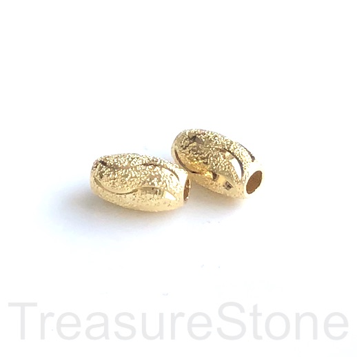 Bead, gold plated sterling silver, 7x13mm, hole, 2.5mm. ea