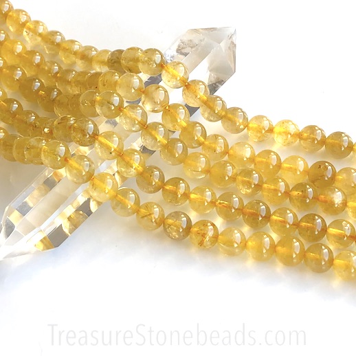 Bead, gold rutilated quartz, 8mm round. 15-inch, 48pcs