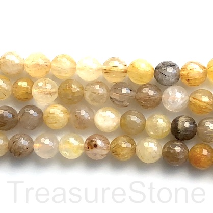 Bead, gold rutilated quartz, 8mm faceted round. 15.5-inch, 47pcs