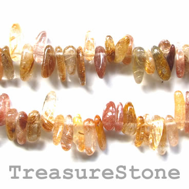 Bead, gold rutilated quartz, about 4x14mm, top-drilled. 16-inch.