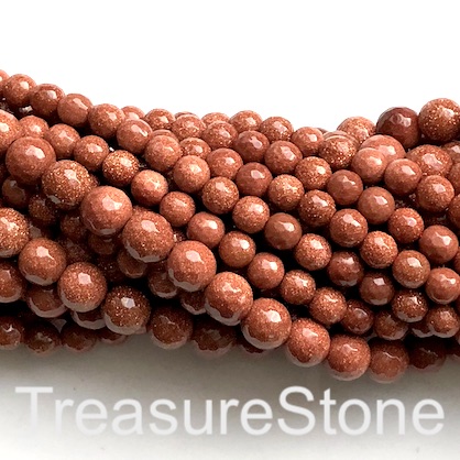 Bead, goldstone, 8mm faceted round. 15-inch, 49pcs