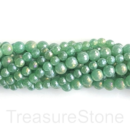 Bead, green agate, 6mm, faceted round AB. 15", 64pcs