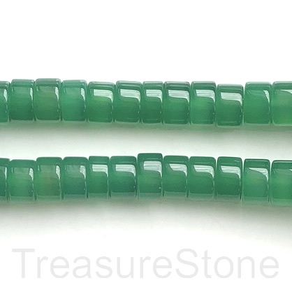 Bead, green agate (dyed), 6x12mm disc/heishi. 15-inch, 55pcs