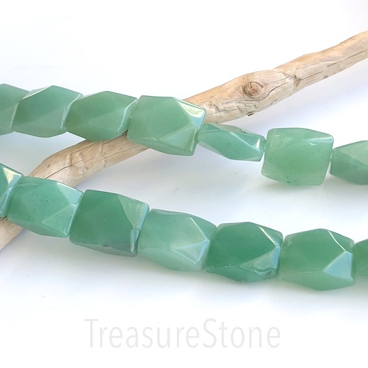 Bead, green aventurine, 15x18mm, faceted rectangle. 15.5", 22pc