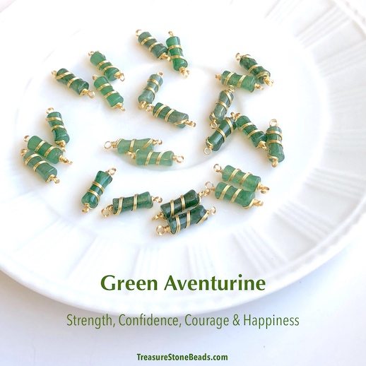 Bead, link, connector, green aventurine, 5x12mm bamboo. each - Click Image to Close