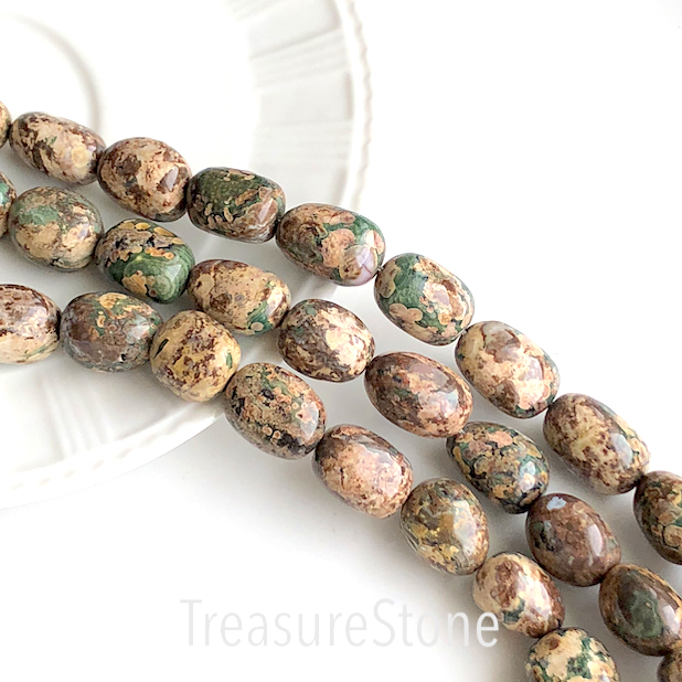 Bead, green lined jasper,about 13x18mm nugget. 15.5",about 22pcs