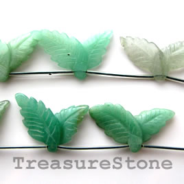 Bead, green aventurine, 24x32 carved leaves. Sold per Pkg of 12.