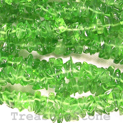 Bead, glass, green, chip. 36-inch strand.