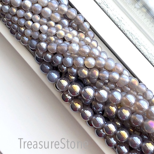 Bead, Grey agate, AB plated, 8mm round. 15 inch, 48pcs.