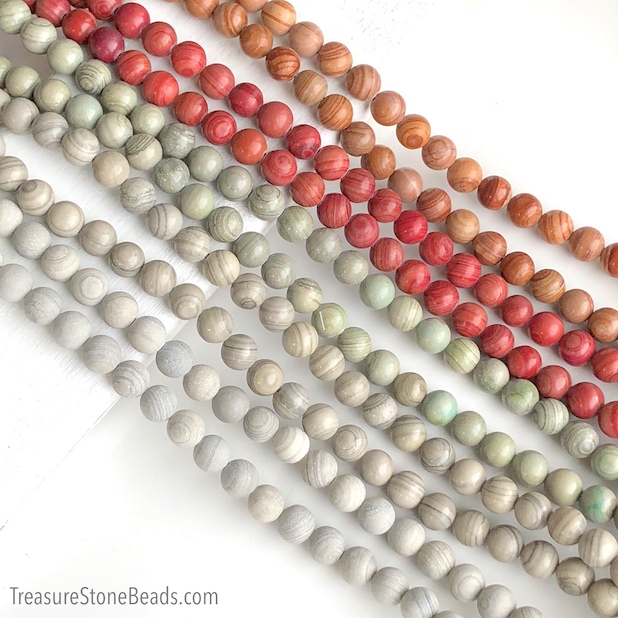 Bead, grey line jasper, red, dyed. 8mm round.15-inch, 47pcs - Click Image to Close