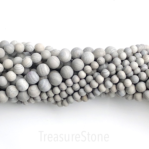 Bead, grey line jasper, matte, 10mm round. 15-inch, 38pcs. - Click Image to Close