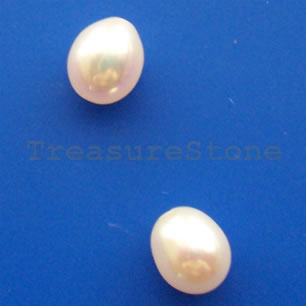 Pearl, freshwater, white, 6x7mm half-drilled oval. Pkg of 2.