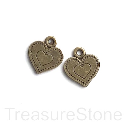 Charm, pendant, brass-plated, 10x12mm heart. 12pcs - Click Image to Close