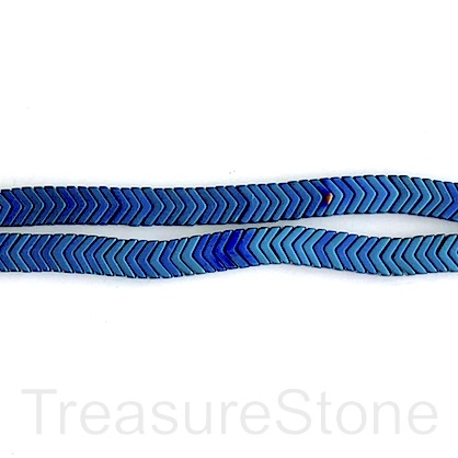 Bead, hematite, 1.5x6mm arrowhead, blue matte. 16-inch