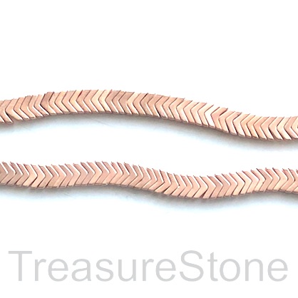 Bead, hematite, 1.5x6mm arrowhead, rose gold matte. 16-inch