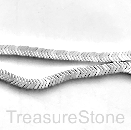 Bead, hematite, 1.5x6mm arrowhead, silver matte. 16-inch