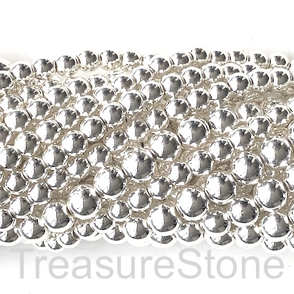 Bead, hematite, bright silver, 3mm round. 15.5-inch