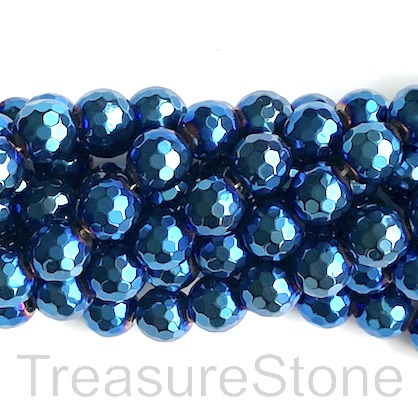 Bead, hematite, 6mm faceted round, metallic blue. 15.5inch,70pcs