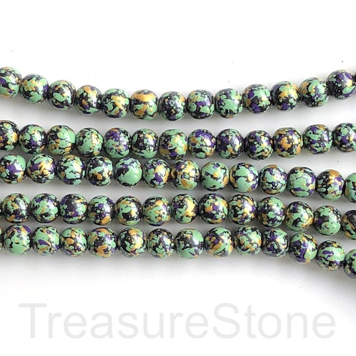 Bead, hematite,painted,8mm round,bright green black gold. 16",50 - Click Image to Close