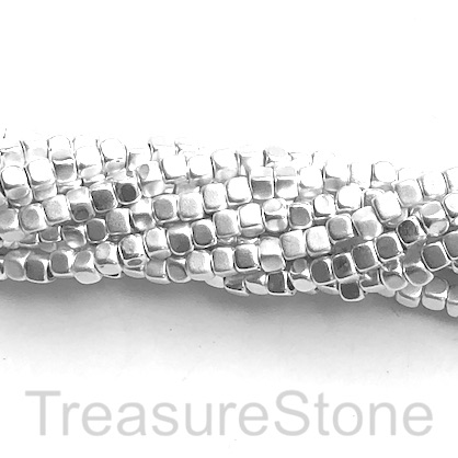 Bead,hematite,4mm cube,large hole2.5mm bright silver matte,13.5" - Click Image to Close